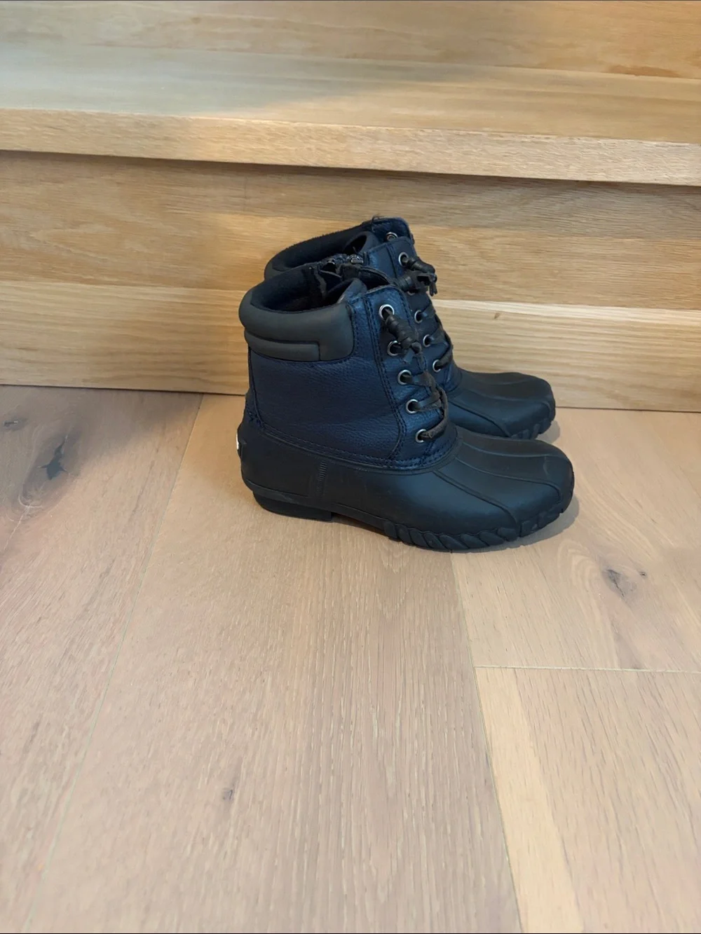 Kids Waterproof Black Lace-Up Rain & Snow Boots